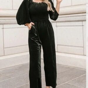Ivy City Co Black Velvet Jumpsuit